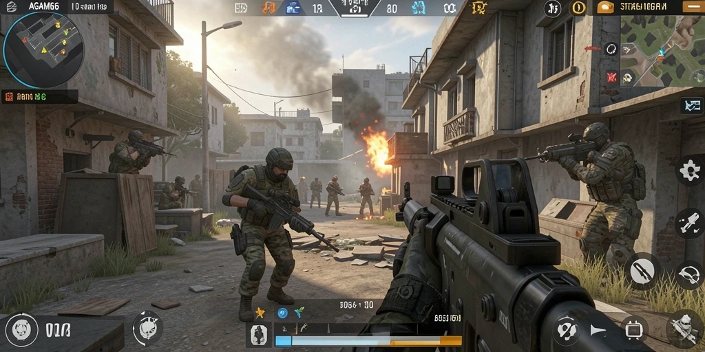 Tangkapan layar AGAM66 menampilkan aksi mendebarkan dalam pertempuran FPS.