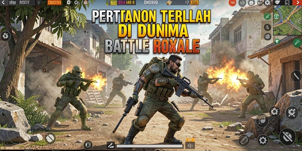 Tangkapan layar DMD999 menampilkan pertarungan seru di medan perang Battle Royale.