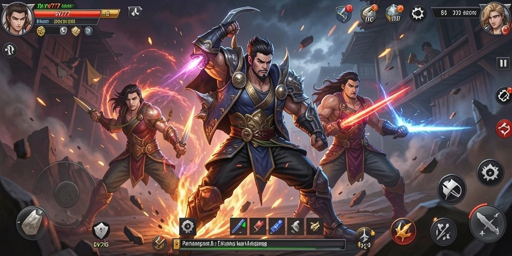 Gameplay DY777 menampilkan pertarungan mendebarkan dan karakter kuat.