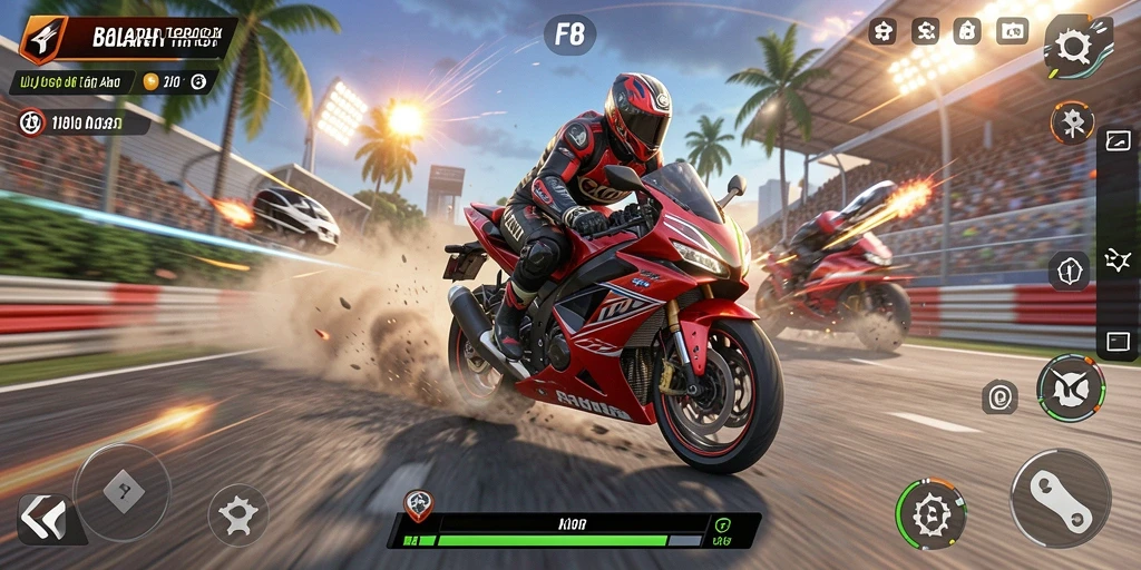 Tampilan gameplay mengesankan dari balapan motor di FO8.