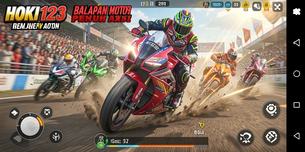 Gameplay HOKI123 yang mendebarkan di trek balapan.
