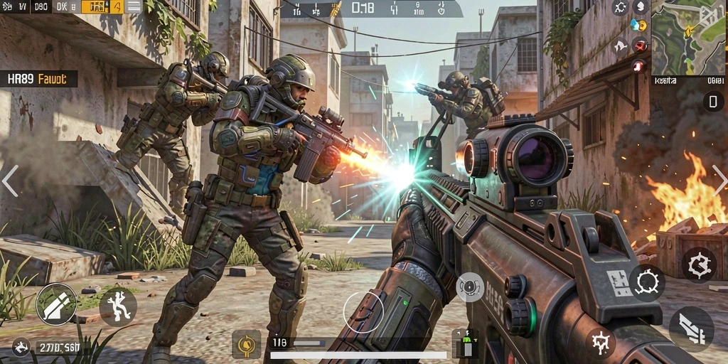 Tangkapan layar gameplay HR89 yang menunjukkan aksi menegangkan dalam FPS.