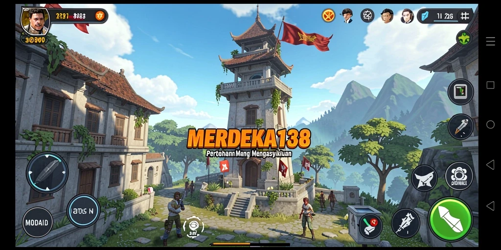 Tampilan gameplay yang mendebarkan dari MERDEKA138 dalam Tower Defense.