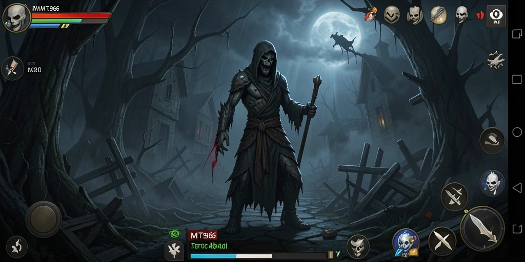 Screenshot gameplay MT966 dengan suasana menyeramkan.