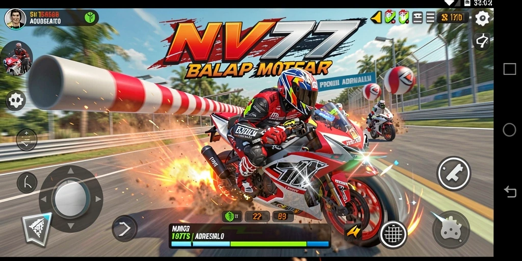 Screenshot menunjukkan aksi balap menegangkan di NV77.