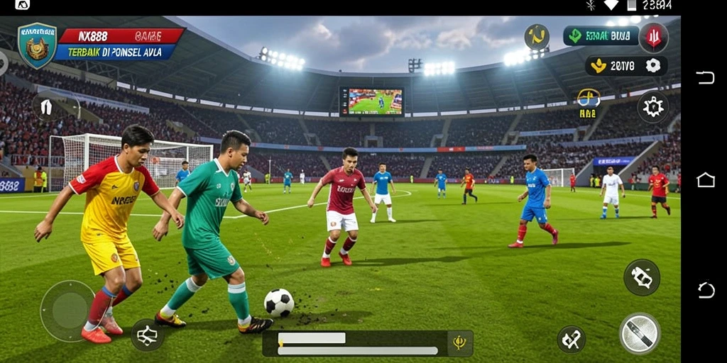 Screenshot gameplay NX888 dengan aksi sepak bola yang mendebarkan.