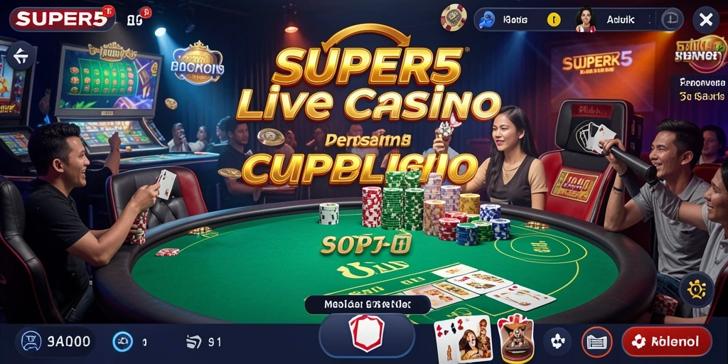 Tampilan gameplay Live Casino di SUPER5 dengan dealer langsung.